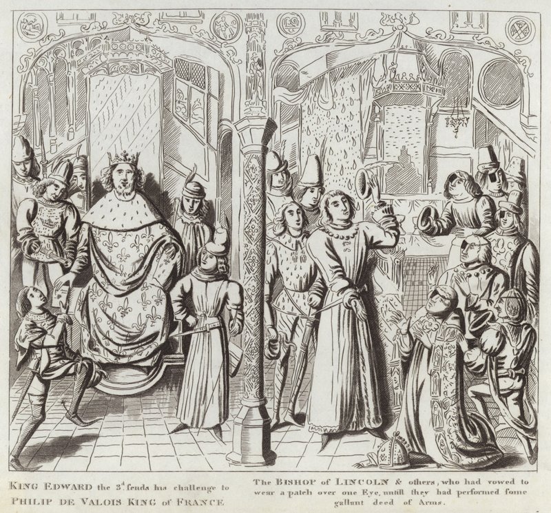 Koning Edward III daagt Filips de Valois, Koning van Frankrijk, uit door English School