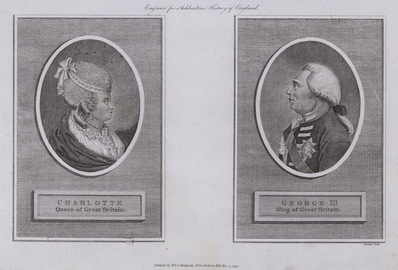 Koning George III en koningin Charlotte door English School