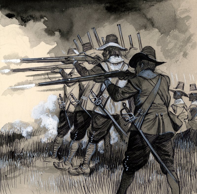 Koning Gustavus Adolphus van Zweden bewapende zijn Zweedse infanterie met een licht musket door English School