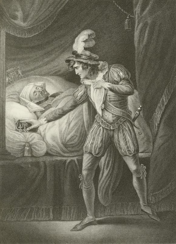 Koning Hendrik IV en de jonge prins Hal, op het punt zijn kroon te nemen door English School