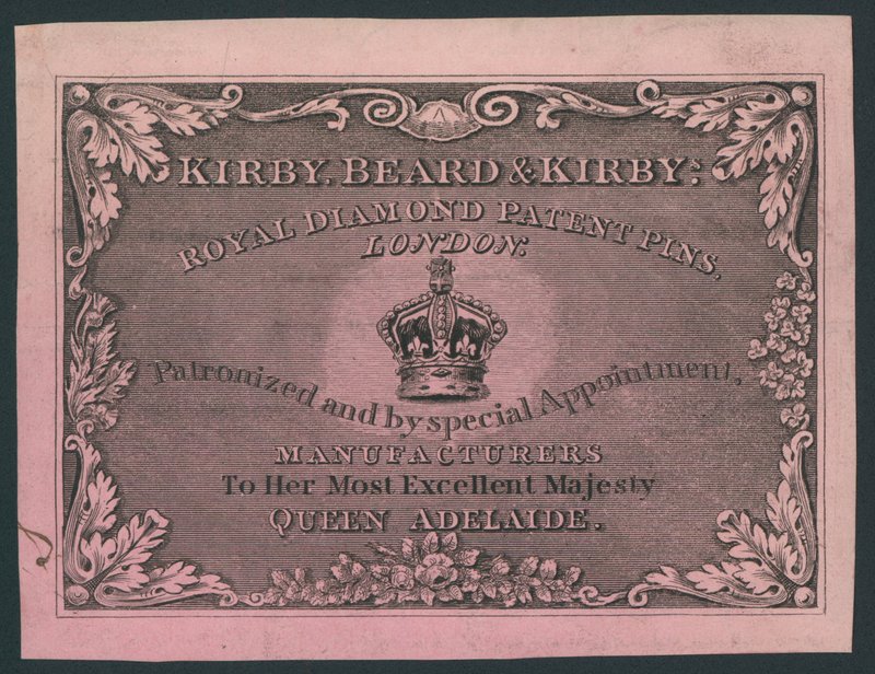 Kirby, Beard en Kirby, Royal Diamond Patent Pins, handelskaart door English School