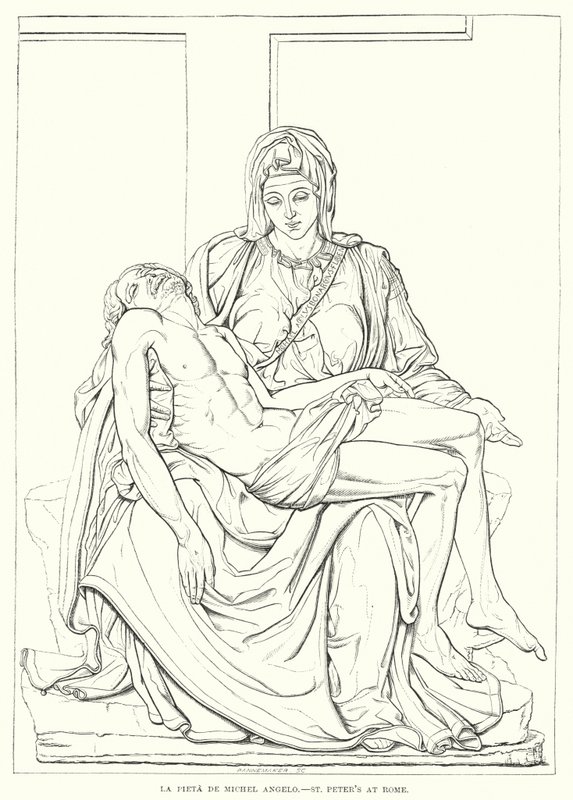 La Pieta De Michel Angelo, Sint-Pieter in Rome (gravure) door English School