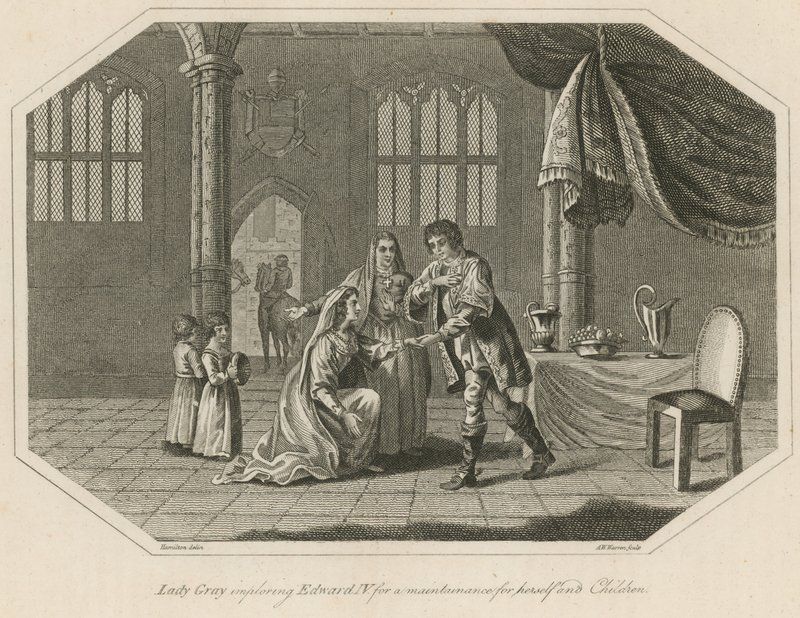 Lady Gray smeekt koning Edward IV om onderhoud voor zichzelf en haar kinderen door English School