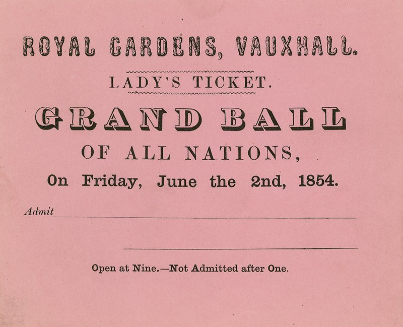 Dameskaart, Vauxhall Gardens, Londen, voor 2 juni 1854 door English School