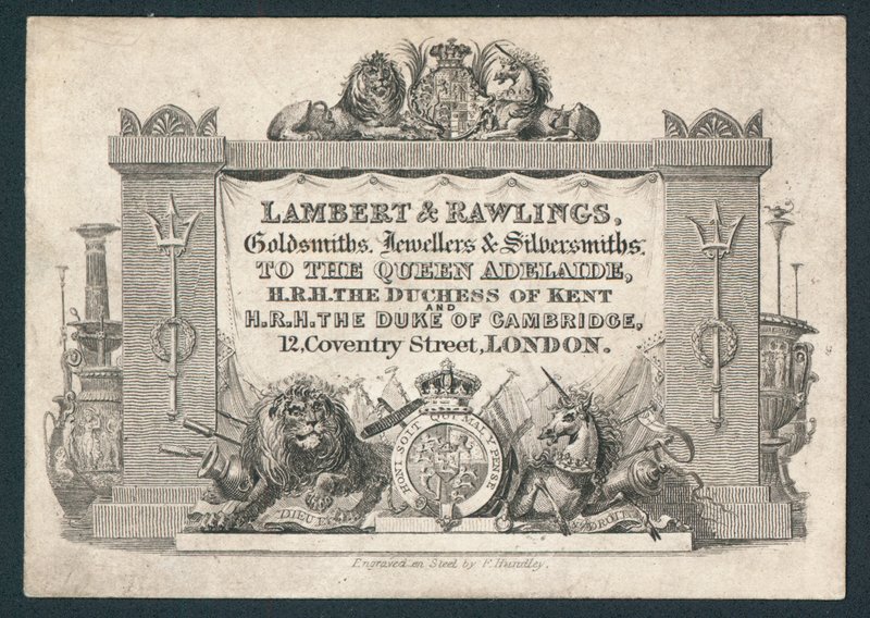 Lambert & Rawlings, goudsmeden, juweliers & zilversmeden, handelskaart door English School