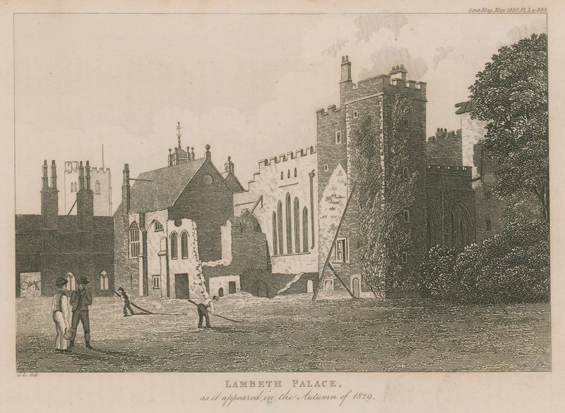 Lambeth Paleis zoals het eruitzag in de herfst van 1829 door English School