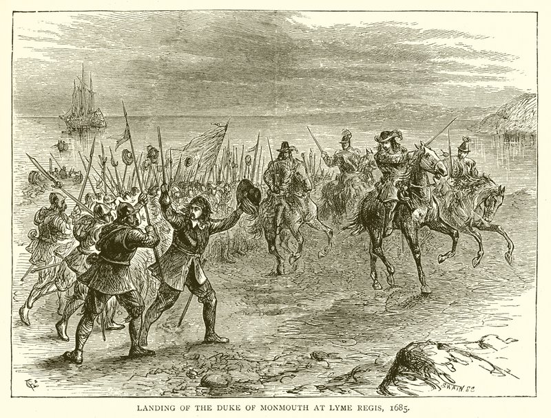 Landing van de hertog van Monmouth bij Lyme Regis, 1685 door English School
