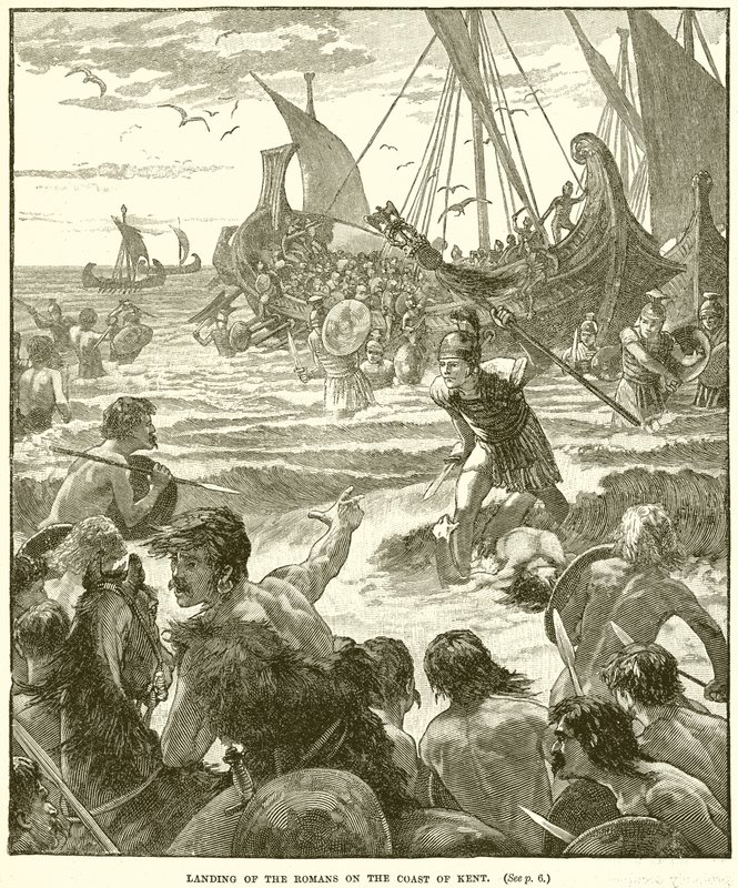 Landing van de Romeinen aan de kust van Kent door English School
