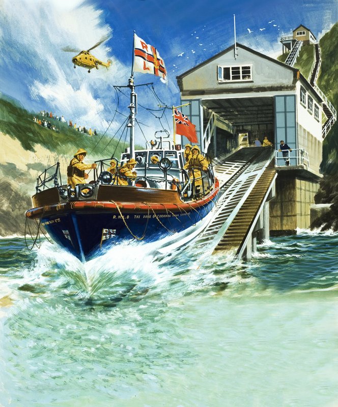Een reddingsboot te water laten door English School