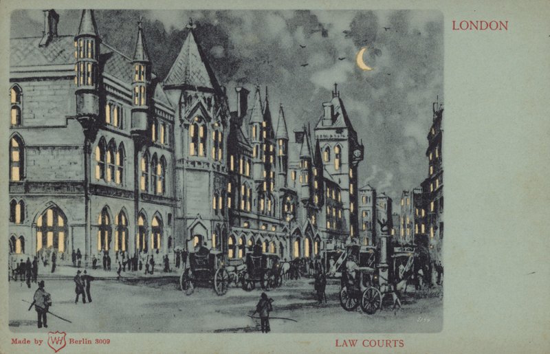 Law Courts, Londen (kleurenlitho) door English School