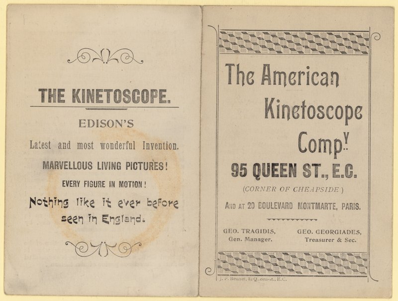 Folder die The Kinetoscope adverteert door English School