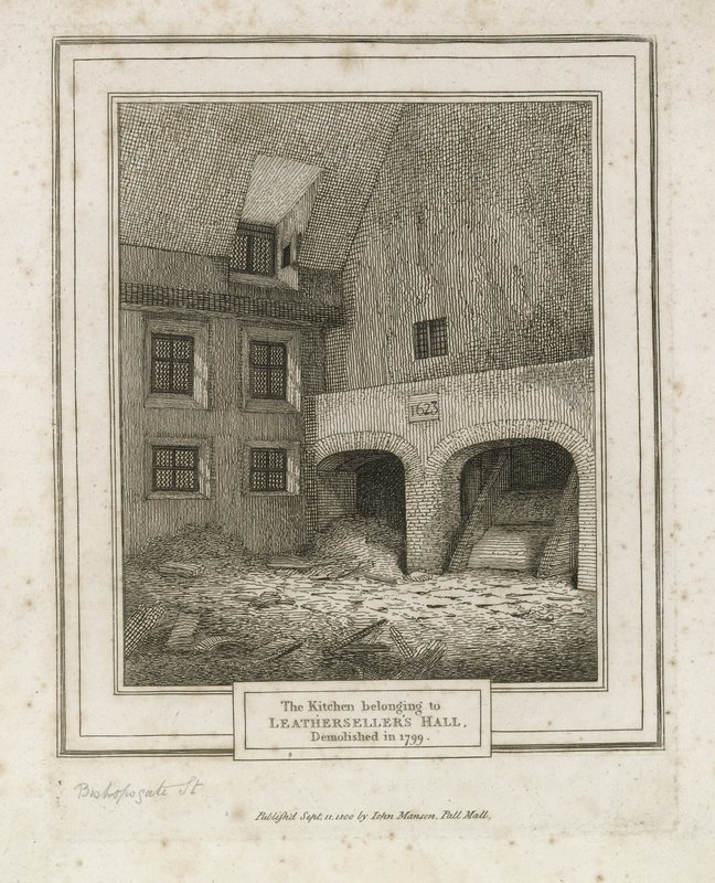 Leathersellers Hall, Bishopsgate Street. Gesloopt 1799 door English School