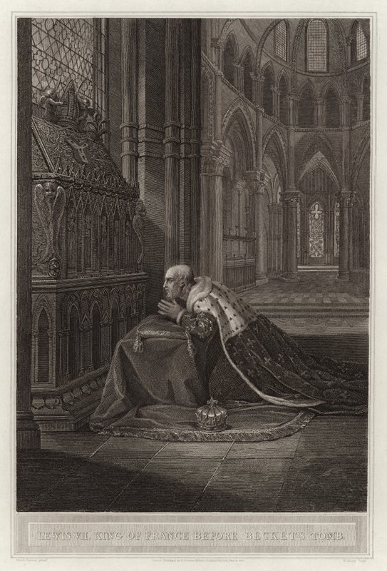 Lodewijk VII koning van Frankrijk voor het graf van Beckett door English School