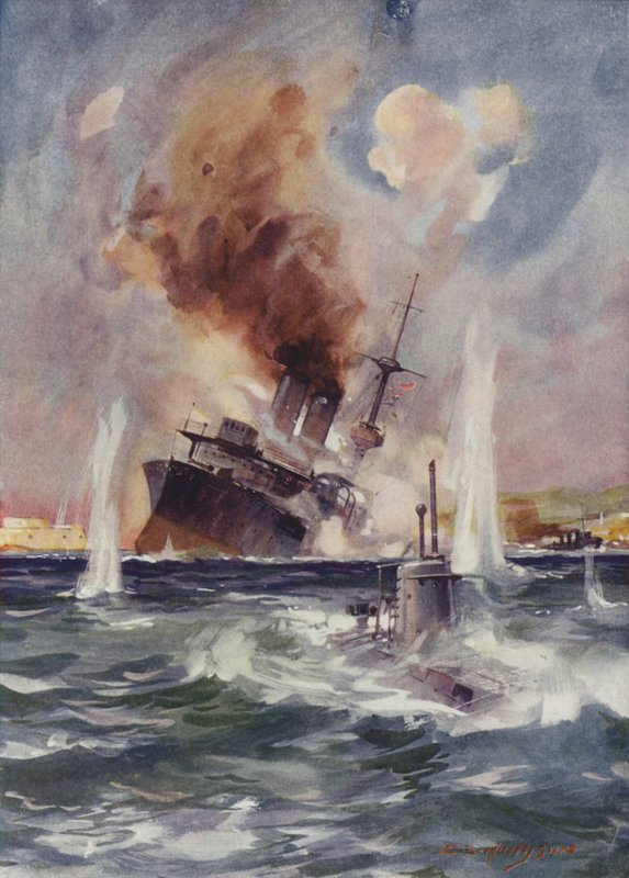 Luitenant Holbrook neemt onderzeeër B11 onder de mijnen in de Dardanellen en zinkt een Turks slagschip door English School