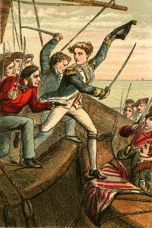 Luitenant Lydiard aan het hoofd van de boarders door English School
