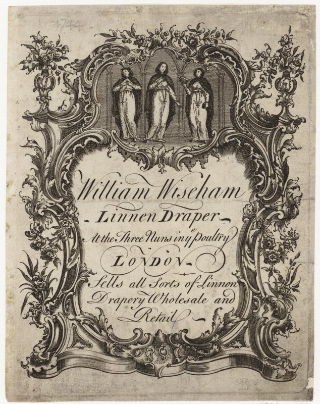 Linnenhandelaar, William Wiseham, handelskaart door English School