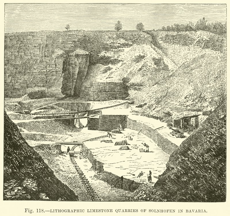 Lithografische kalksteengroeven van Solnhofen in Beieren door English School