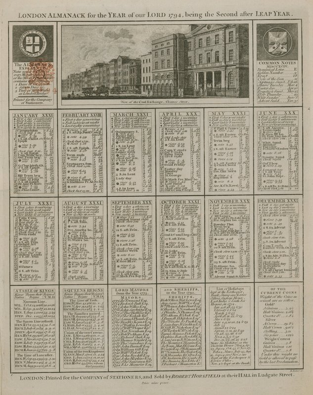 Londense almanak voor het jaar des Heren 1794 door English School