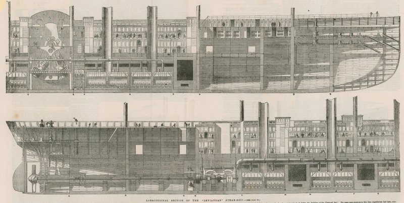 Longitudinale doorsnede van het Leviathan stoomschip door English School