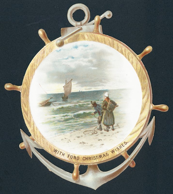 Kijken door een scheepswiel, kerstkaart door English School