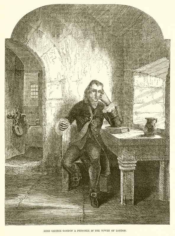 Lord George Gordon, gevangene in de Tower of London door English School