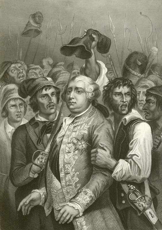 Lodewijk XVI bedreigd door de menigte tijdens hun bezoek aan de Tuilerieën door English School