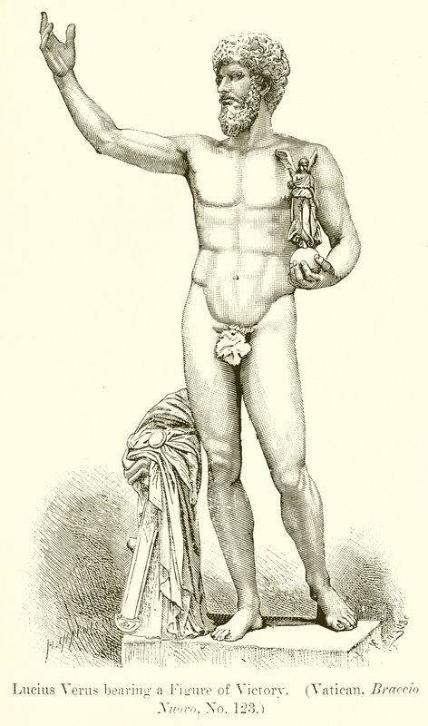 Lucius Verus draagt een figuur van de overwinning. (Vaticaan, Braccio Nuovo. Nr. 123) door English School