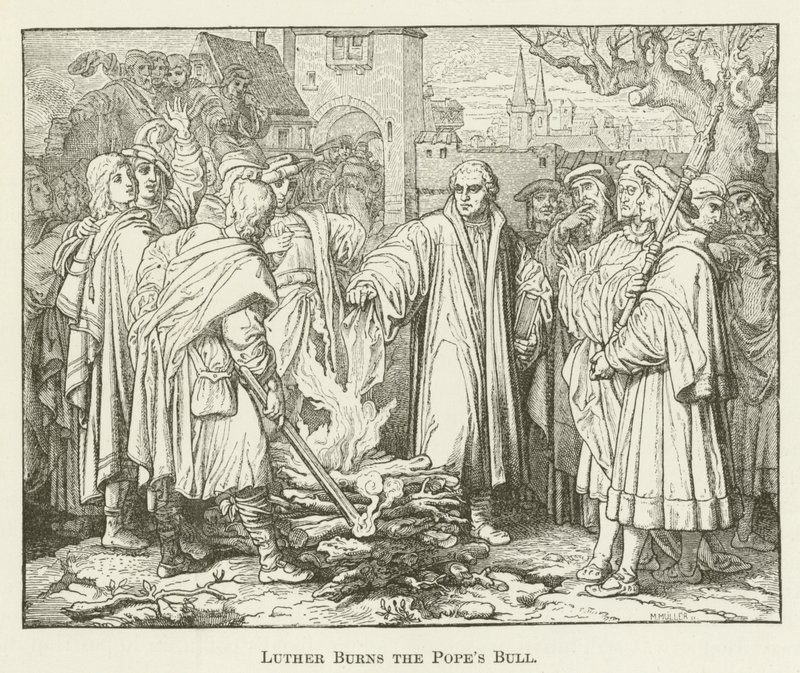 Luther verbrandt de pauselijke bul door English School