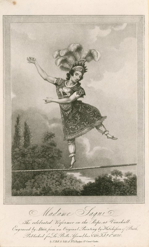 Madame Saqui, de beroemde koorddanseres in Vauxhall Gardens, Londen door English School