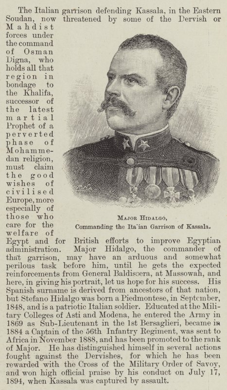 Majoor Hidalgo, commandant van het Italiaanse garnizoen van Kassala (gravure) door English School