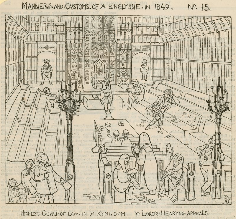 Manieren en gewoonten van de Engelsen in 1849: Hoogste rechtbank van het Koninkrijk, de Lords horen beroepen door English School