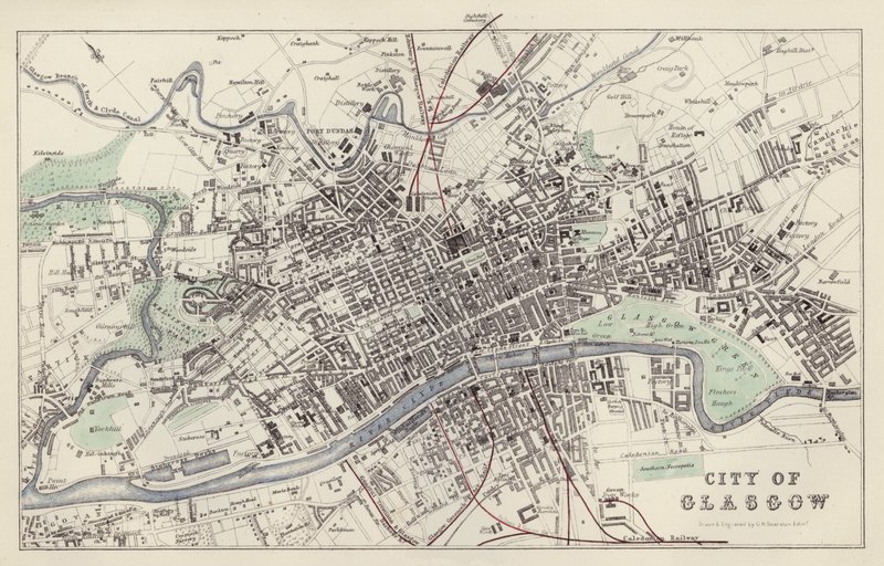 Kaart: Stad Glasgow, getekend en gegraveerd door G H Swanston, Edinburgh door English School