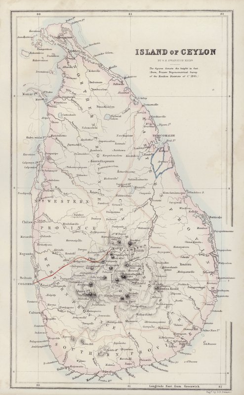 Kaart: Eiland Ceylon, door G H Swanston, Edinburgh door English School