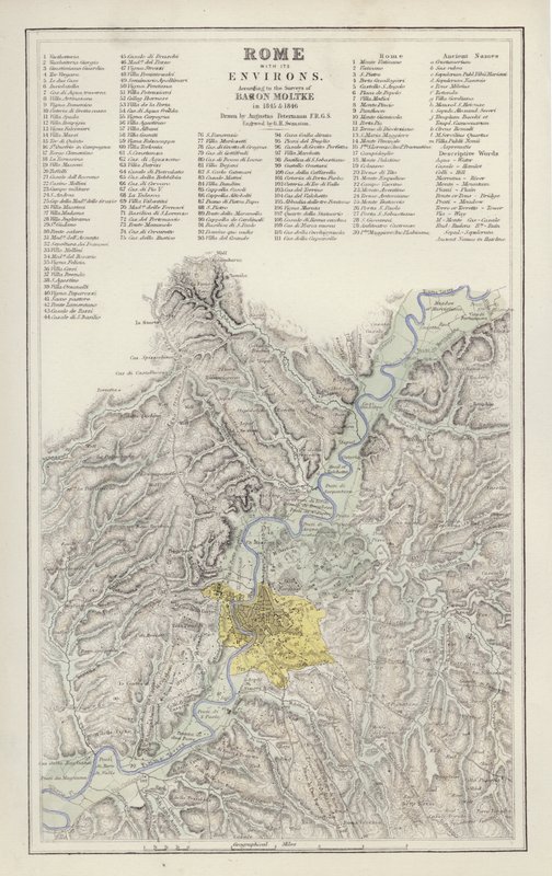 Kaart: Rome, met zijn omgeving, volgens de enquête van Baron Moltke, in 1845 en 1846, getekend door Augustus Petermann door English School
