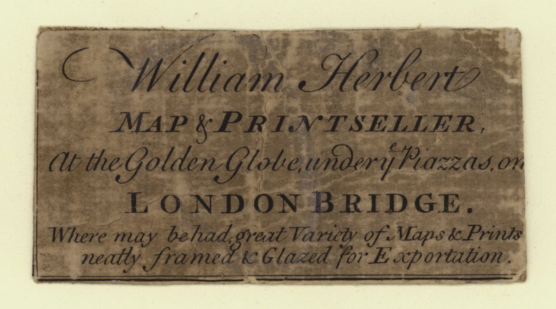 Kaart- en prentenverkoper, William Herbert, handelskaart door English School