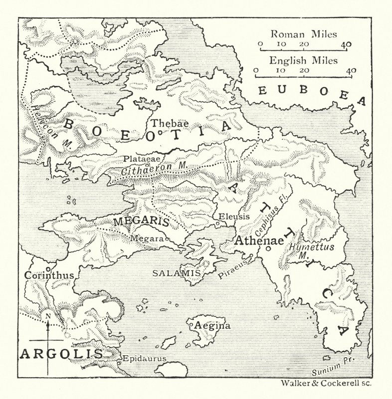 Kaart inclusief Attica, met Salamis en Aegina, Boeotia, Megaris, en een deel van Corinthia en Argolis door English School