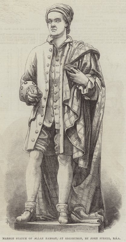 Marmeren standbeeld van Allan Ramsay, in Edinburgh, door John Steell, RSA (gravure) door English School