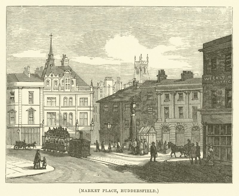 Marktplein, Huddersfield (gravure) door English School