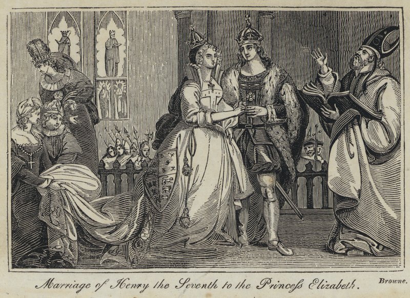 Huwelijk van Hendrik de Zevende met Prinses Elizabeth (gravure) door English School