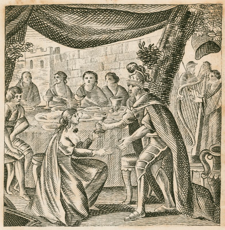 Huwelijk van Vortigern en Rowena, 5e eeuw (gravure) door English School