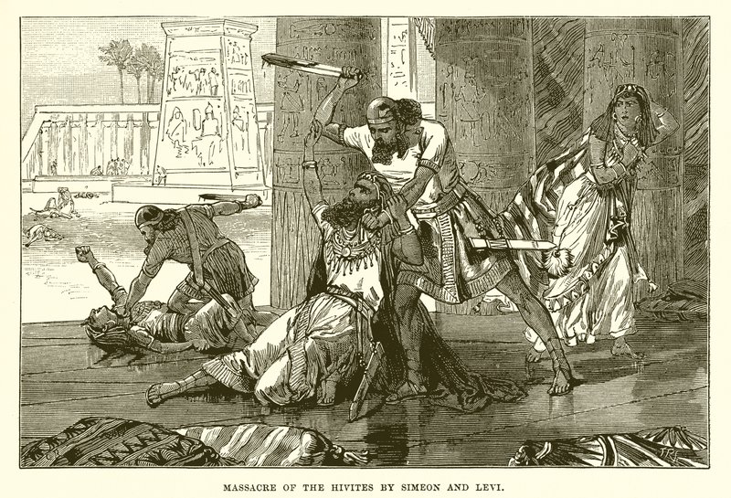 Bloedbad van de Hivieten door Simeon en Levi door English School
