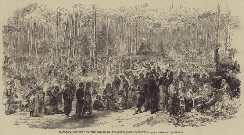 Meidagfestival in het bos van Sokolniki, nabij Moskou (gravure) door English School