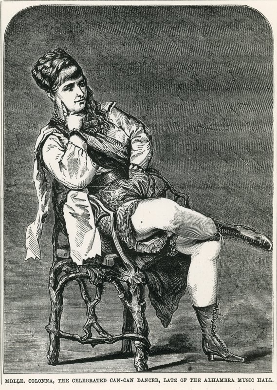 Mdlle Colonna, de beroemde can-can danseres, voorheen van de Alhambra Music Hall, Londen door English School