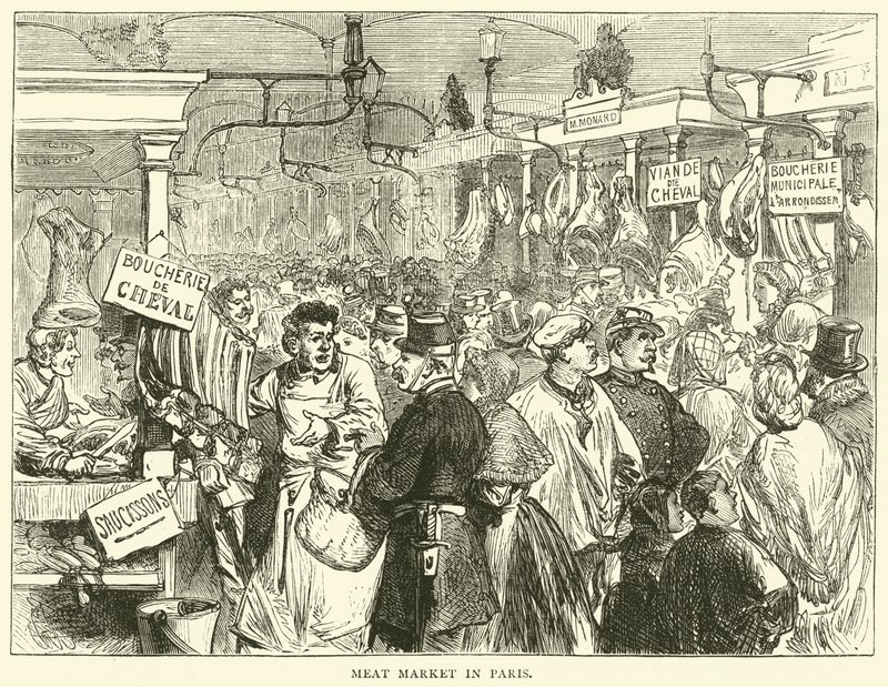 Vleesmarkt in Parijs, oktober 1870 door English School