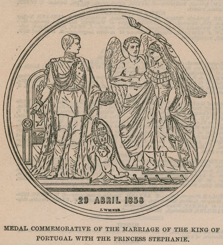 Medaille ter herdenking van het huwelijk van de koning van Portugal met prinses Stephanie door English School