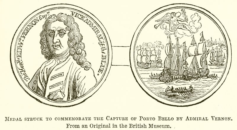 Medaille geslagen ter herdenking van de verovering van Porto Bello door admiraal Vernon door English School