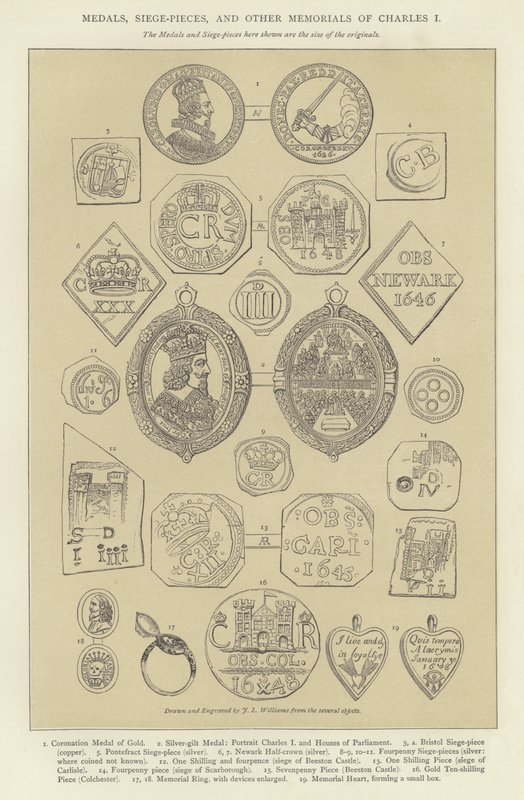 Medaille, belegeringsstukken en andere gedenktekens van Karel I door English School