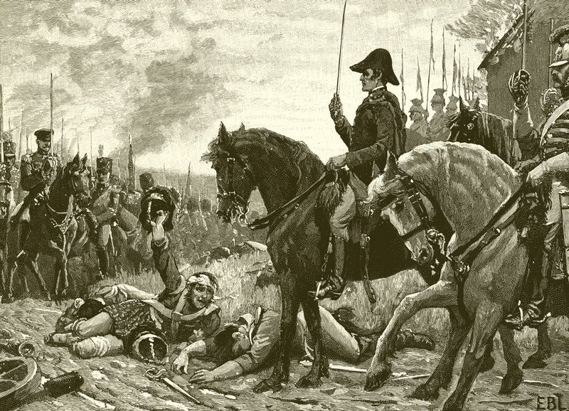 Ontmoeting van Wellington en Blücher na de slag bij Waterloo door English School