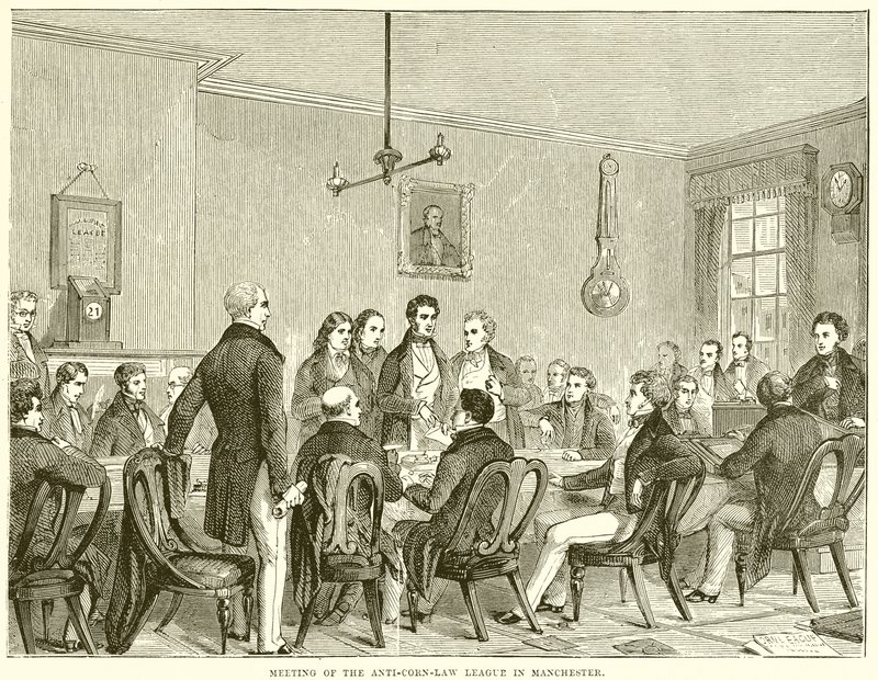 Bijeenkomst van de Anti-Corn-Law League in Manchester door English School