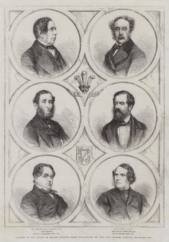 Leden van de Raad van de Prins van Wales (gravure) door English School